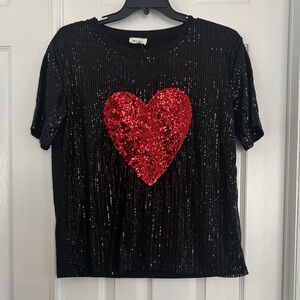 BiBi Black Red Heart Sequins short sleeve Women’s blouse Size Small